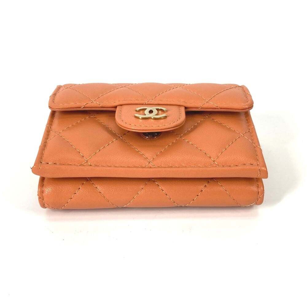 CHANEL Authentic Orange Lambskin Leather Logo Wallet - Picture 5 of 16